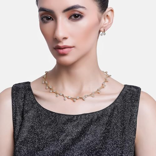 Estele Gold Plated Holy Swans Designer Nakshi Necklace Set with Colored Stones and Pearls for Women