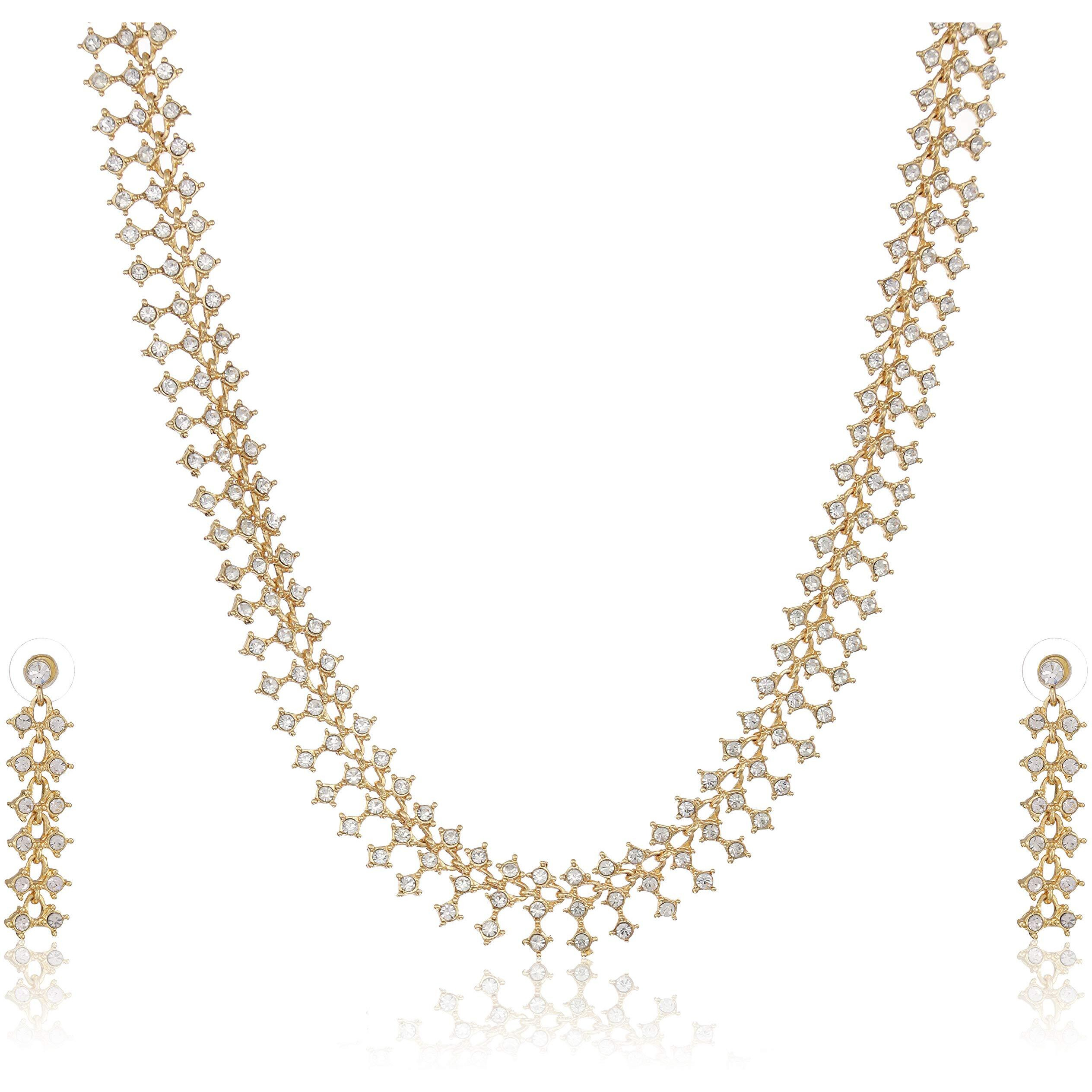 Estele 24 Kt Gold Plated Close set CZ Necklace Set for Women