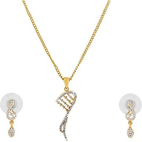 Estele 24 Kt Gold plated Dancing American Diamond Necklace Set for Women