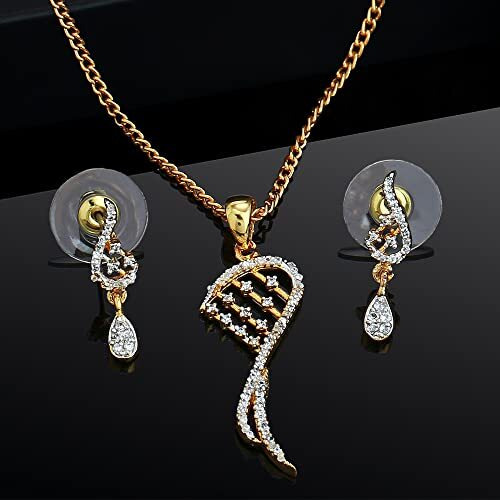 Estele 24 Kt Gold plated Dancing American Diamond Necklace Set for Women