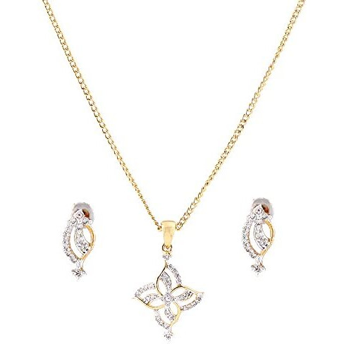 Estele 24 Kt Gold Plated American Diamond Flower Necklace Set for Women_adjustable