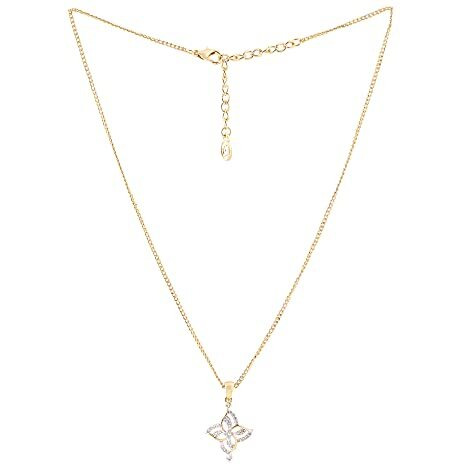 Estele 24 Kt Gold Plated American Diamond Flower Necklace Set for Women_adjustable