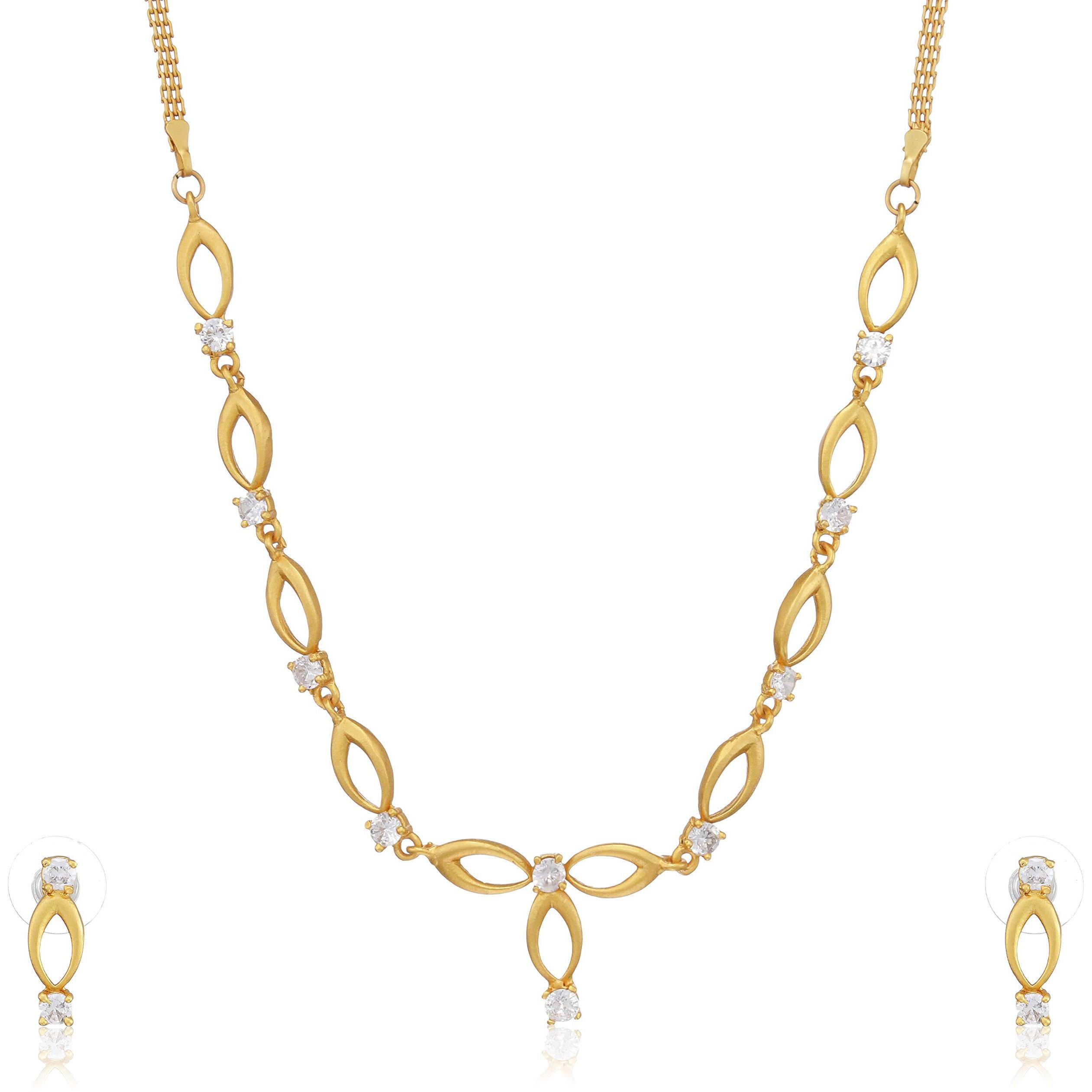 Estele 24 Kt Gold Plated Oval Halo American Diamond Necklace Set for Women