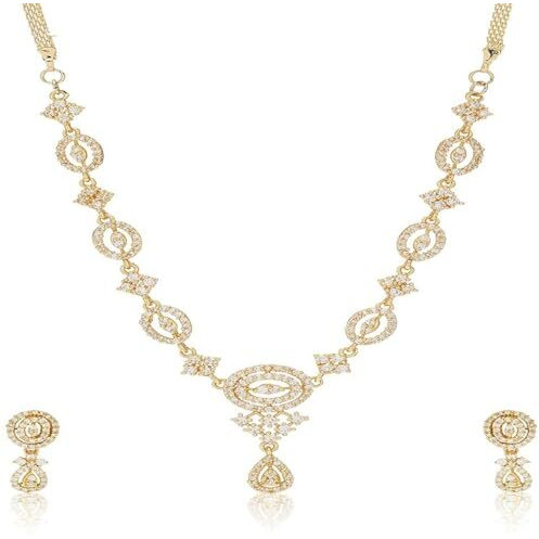 Estele 24 Kt Gold Plated Oval Drop Shaped in American Diamond Necklace Set for Women