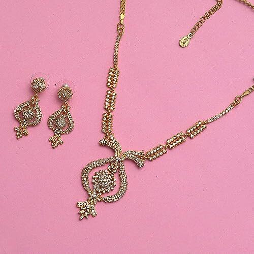 Estele 24 Kt Gold Plated Necklace set with Austrian Crystals for Women