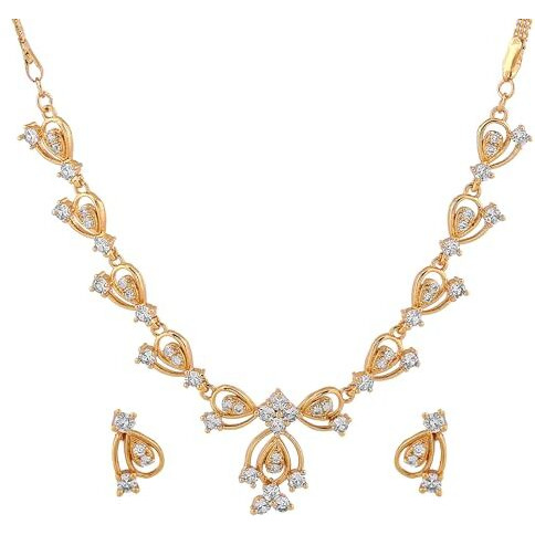 Estele 24 Kt Gold Plated American Diamond Ovall Loop Chain Necklace Set for Women