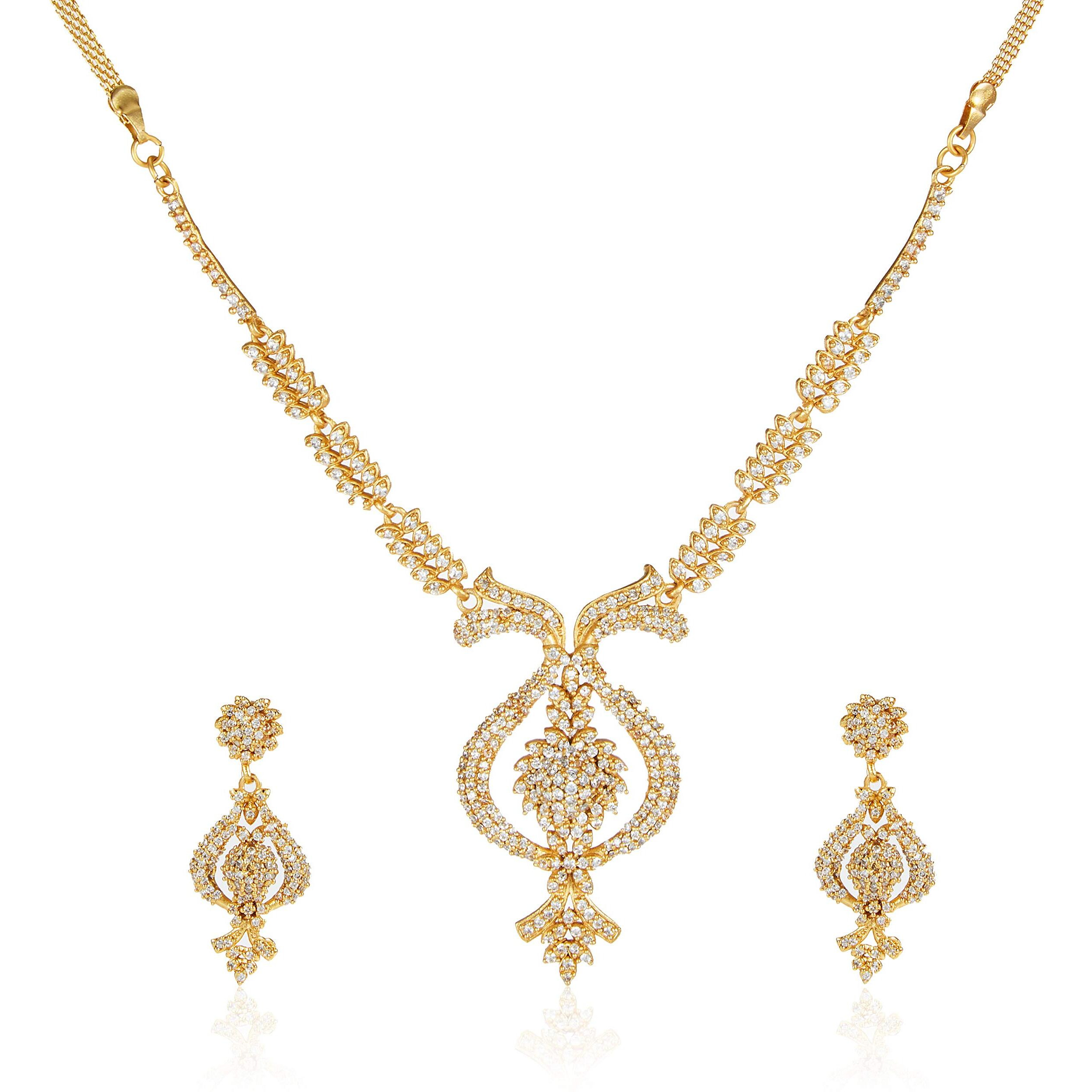 Estele 24 Kt Gold Plated Austrian Diamond Necklace Set for Women