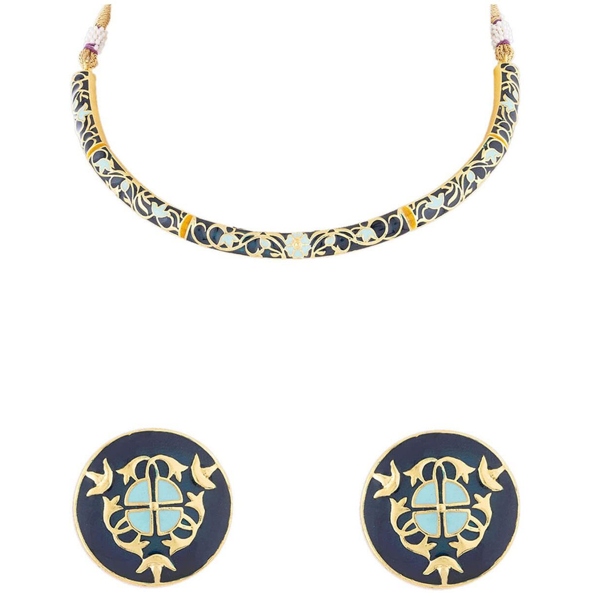 VOYLLA Tahira Bird and Floral Motifs Gold Necklace Set for Women