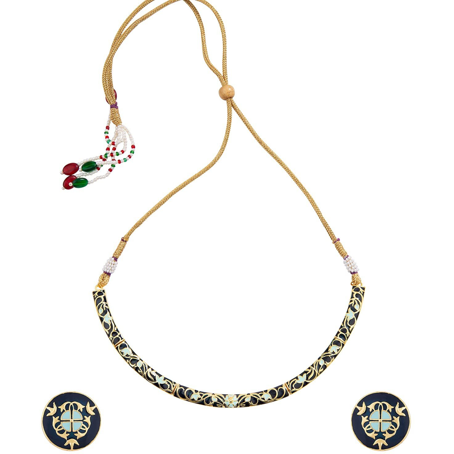 VOYLLA Tahira Bird and Floral Motifs Gold Necklace Set for Women