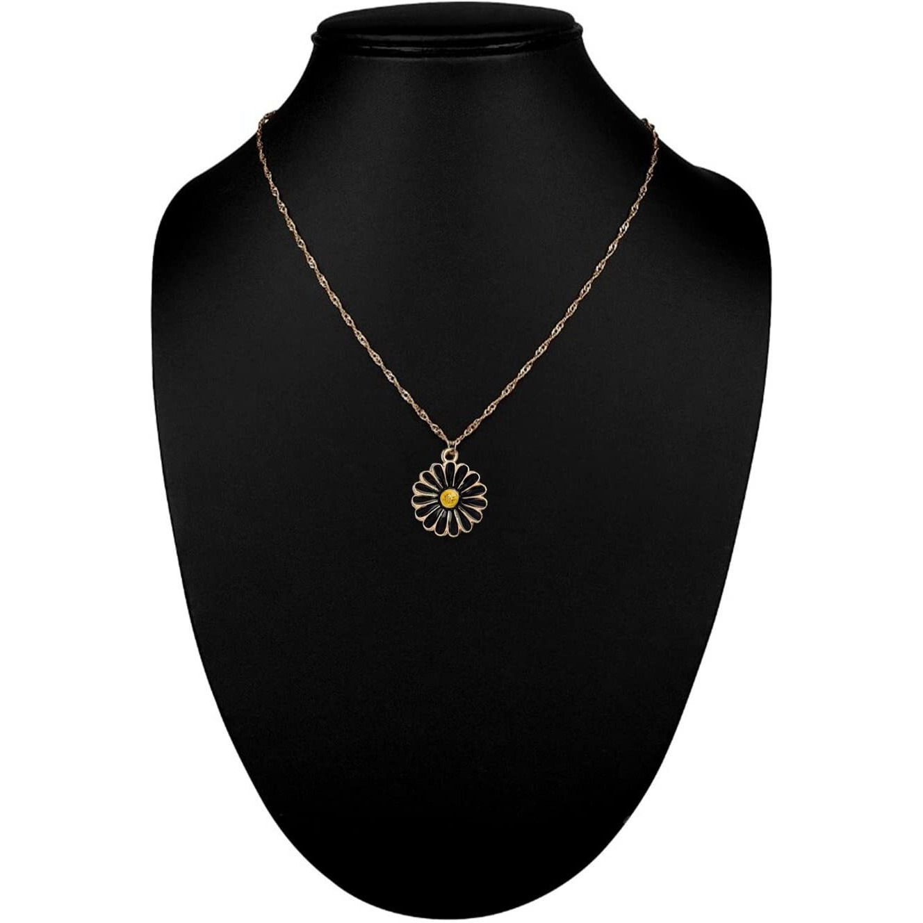 ANNACREATIONS Golden Chain Plated Black Daisy Pendant Necklace With Earrings for Women and Girls