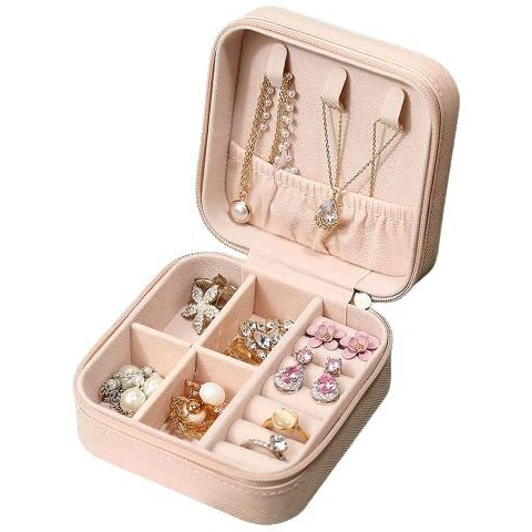 STOLENBAND Jewellery Organiser PU Leather Zipper Portable Storage Box Case with Dividers Mini Jewelry Organizer Box for Women Ring, Pendant, Earring, Necklace Storage Case (1ps/Multicolour)