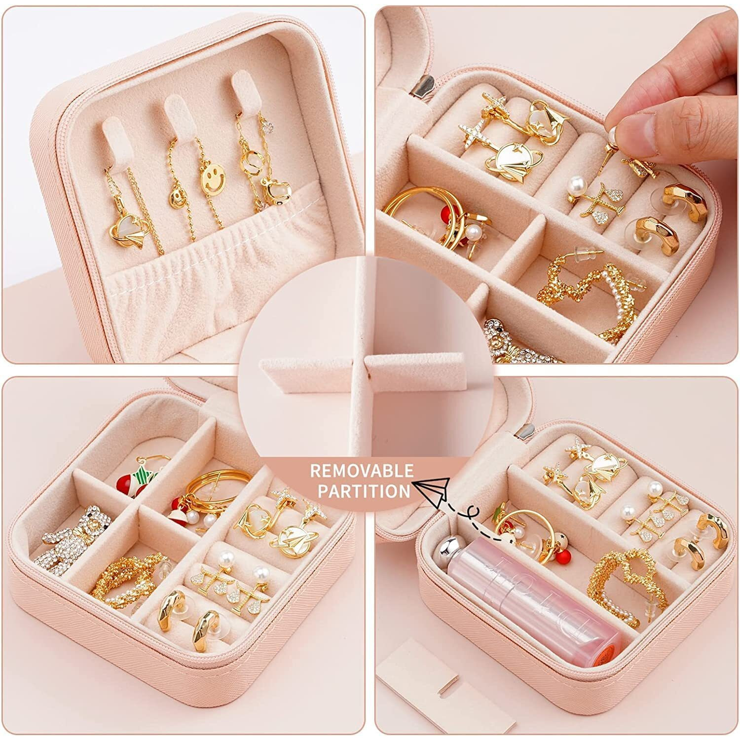 STOLENBAND Jewellery Organiser PU Leather Zipper Portable Storage Box Case with Dividers Mini Jewelry Organizer Box for Women Ring, Pendant, Earring, Necklace Storage Case (1ps/Multicolour)