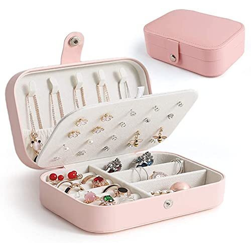 Kalitus Leather Mini Jewelry Travel Case Small Travel Jewelry Organizer Portable Jewelry Box Travel Mini Storage Organizer Portable Display Storage Box For Rings Earrings Necklaces Gifts, Multicolor