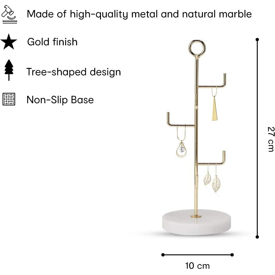 Anko Marble Jewellery Tree | Gold-plated Jewellery Organizer | Classy Jewellery Stand | Mess-Free Jewellery Hanger | Classy & Elegant Jewellery Organizer | Ideal for Earrings, Rings, Necklaces