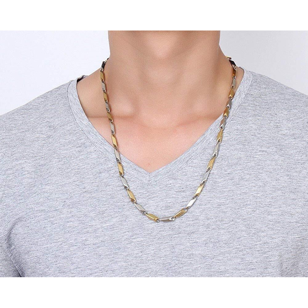 Nakabh Stainless Steel Rice Chain for Men and Boys (Gold Silver)