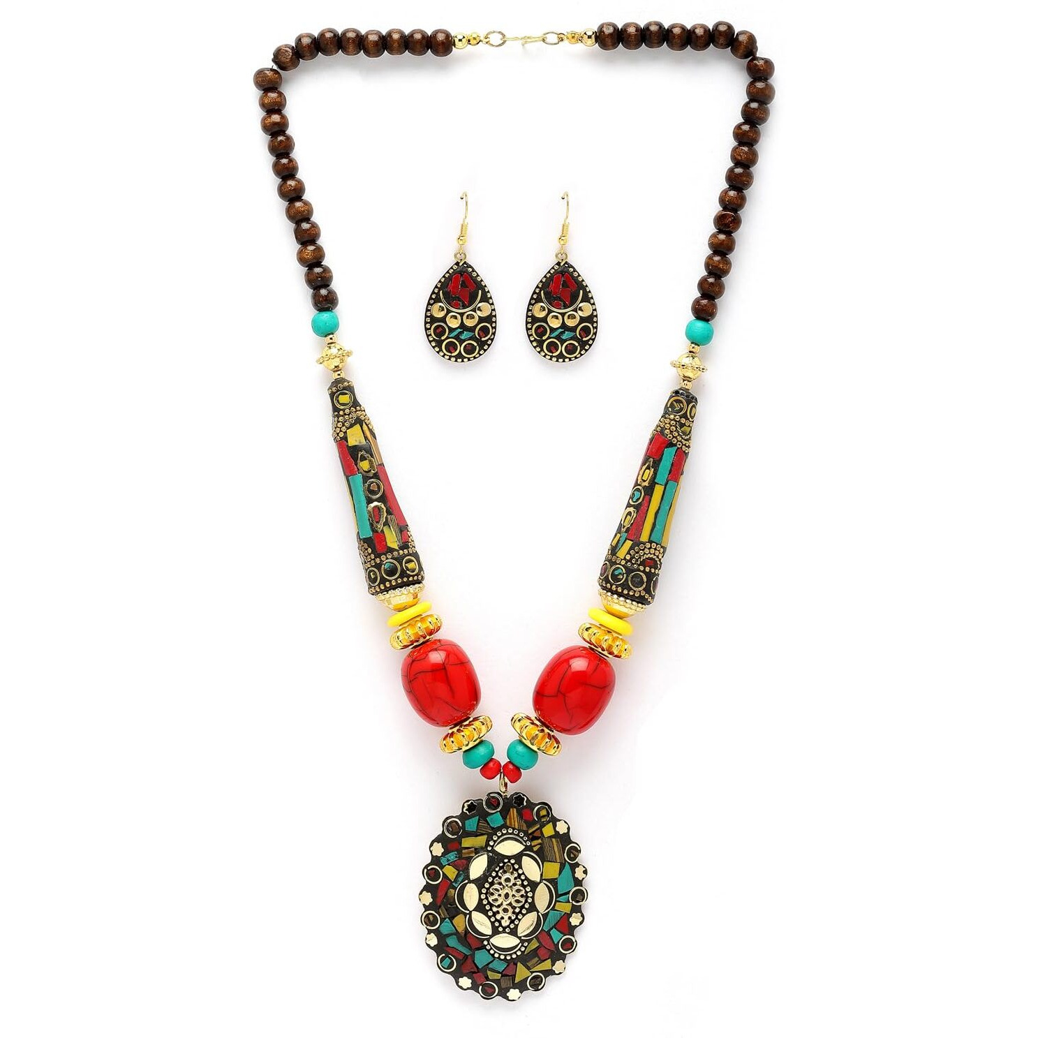 Shining Diva Fashion Latest Stylish Traditional Tibetan Pendant Necklace Jewellery Set for Women (rrsd15542s)