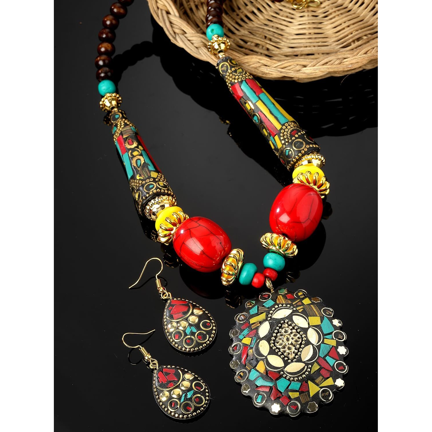 Shining Diva Fashion Latest Stylish Traditional Tibetan Pendant Necklace Jewellery Set for Women (rrsd15542s)