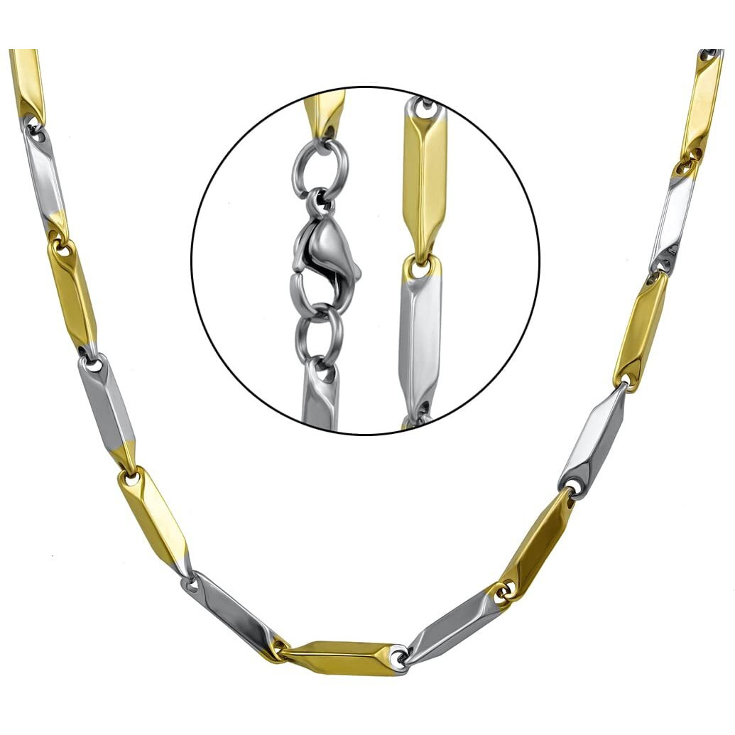 Nakabh Handmade Stainless Steel Chain Necklace Bracelet for Men Boys (0101) Golden Silver Rice