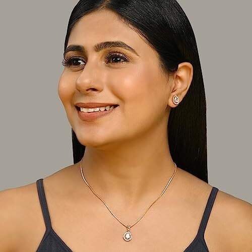 XPNSV Jewelry Luxury Pendant Gift Set for Women, Girls & Her | Pendant with 2 Earrings, Option in 10 Different Color & Design with Gold Silver Princess Cut Round Heart and Oval (Gold, Tear Drop)