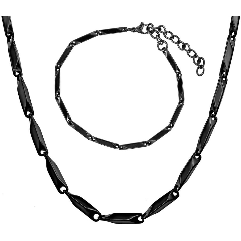 Nakabh Handmade Stainless Steel Chain Necklace Bracelet for Men Boys (0106) Black Rice