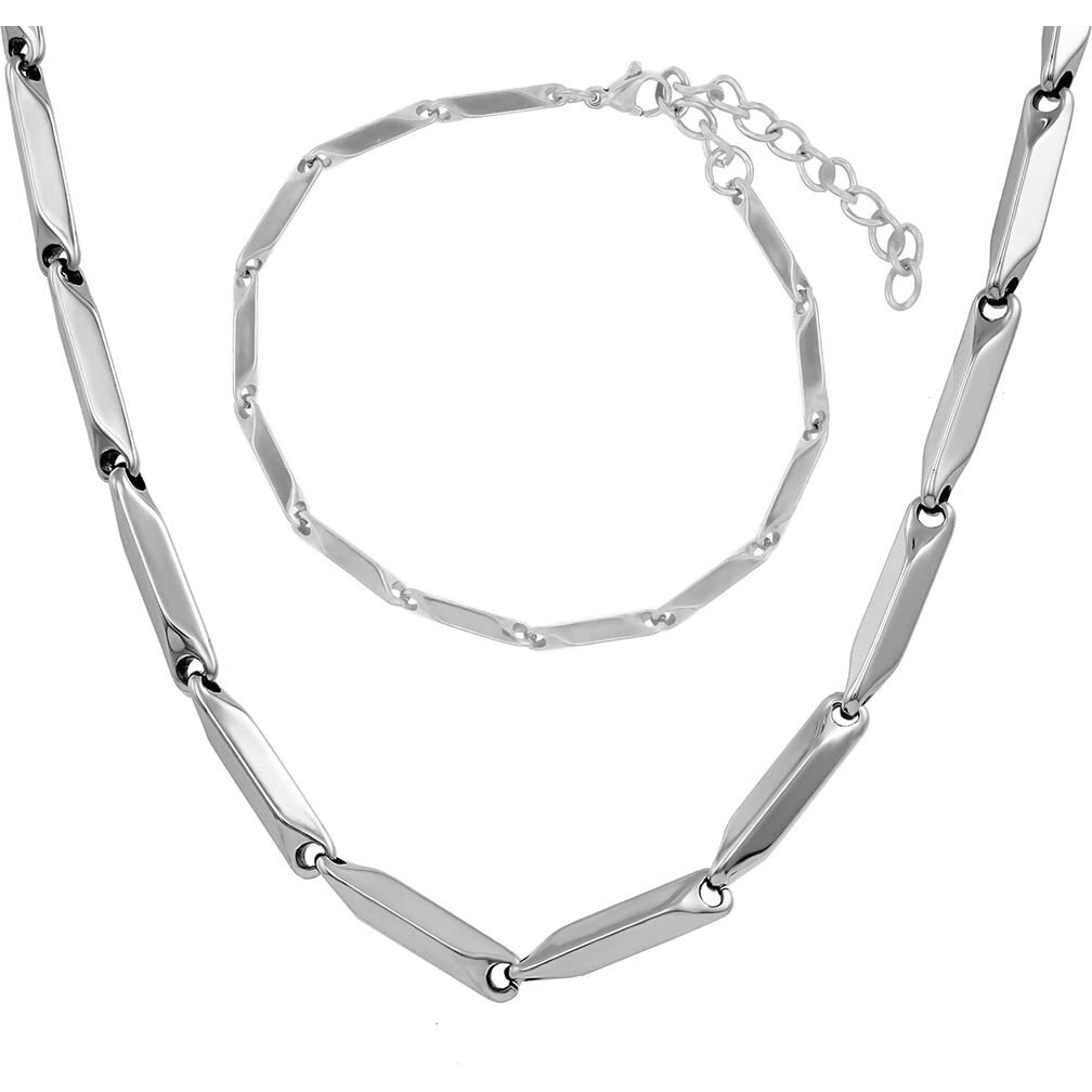 Nakabh Handmade Stainless Steel Chain Necklace Bracelet for Men Boys (0102) Silver Rice