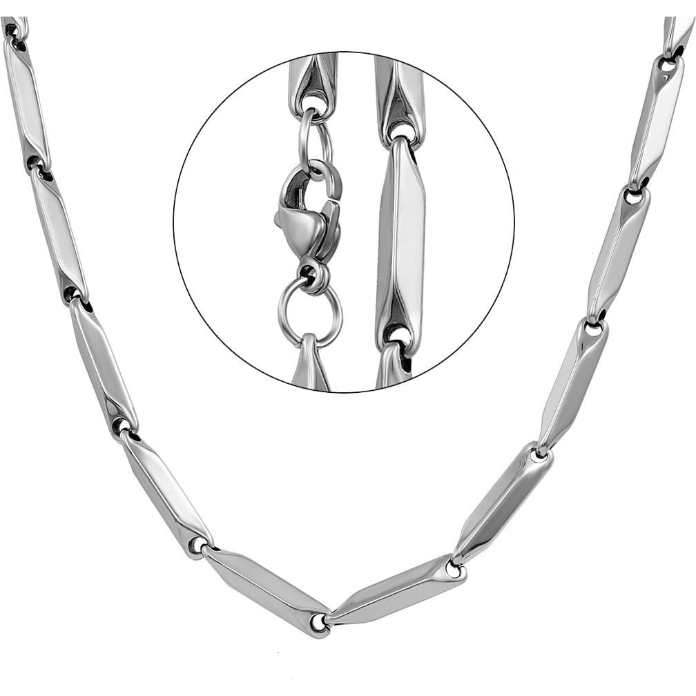 Nakabh Handmade Stainless Steel Chain Necklace Bracelet for Men Boys (0102) Silver Rice