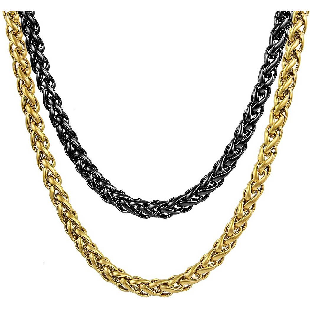 Nakabh Stainless Steel Elegant Statement Necklace Chain for Boys and Men (Combo Black Gold)