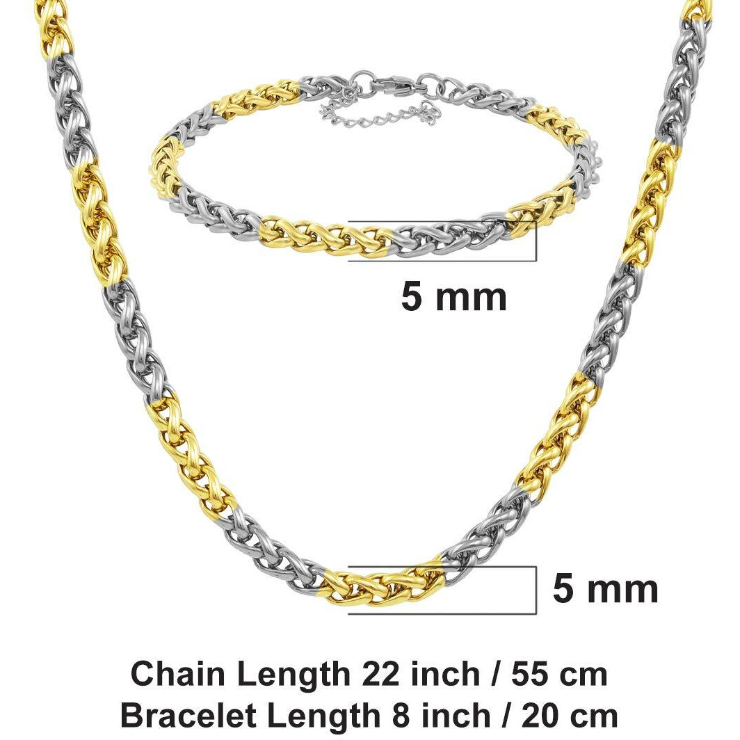 Nakabh Handmade Stainless Steel Chain Necklace Bracelet Combo for Men Boys (0301) Golden Silver Linked