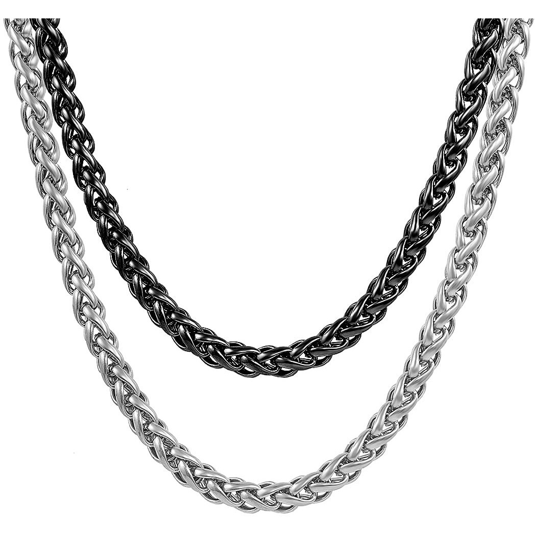 Nakabh Stainless Steel Elegant Statement Necklace Chain for Boys and Men (Combo Black Silver)