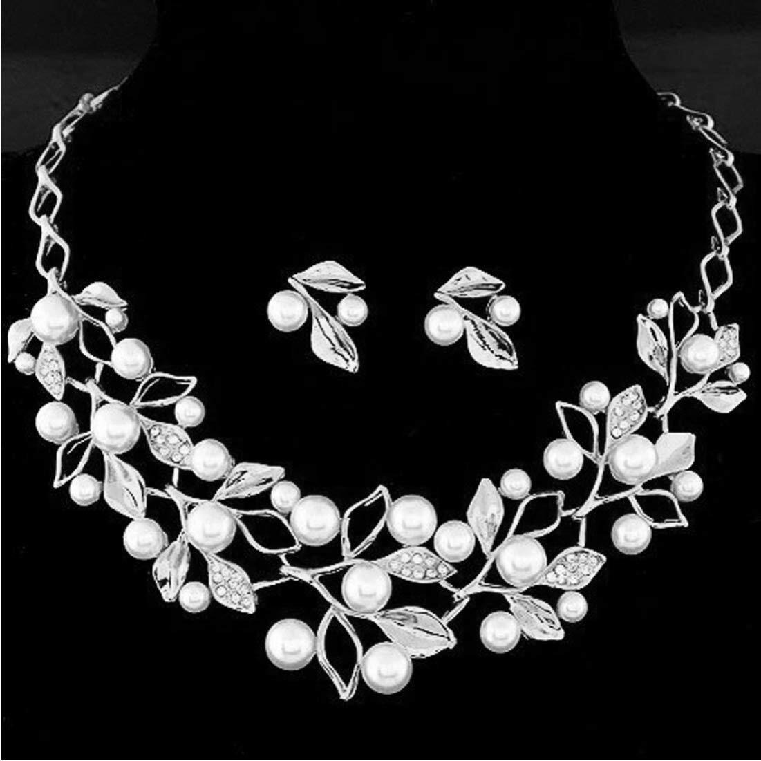 YouBella Jewellery Sets for Women Silver Plated Pearl Studded Necklace Jewellery set with Earrings For Girls/Women (Silver)