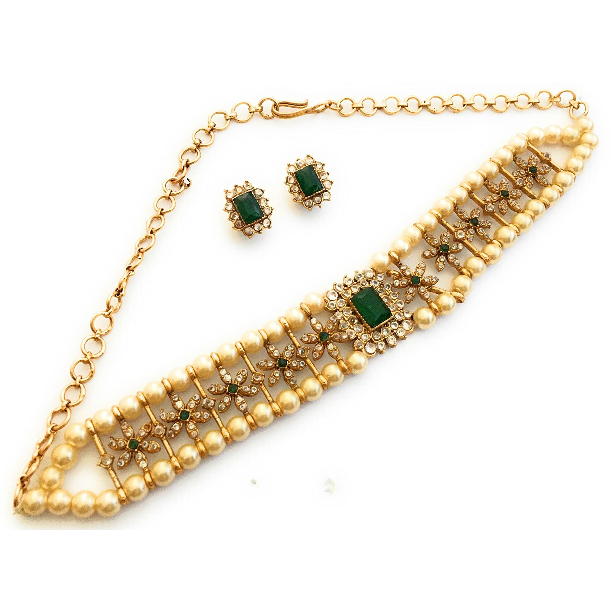 Sasitrends Traditional Gold Plated Pearl Mala Chain with Pedant Earring Jewellery Set for Women and Girls