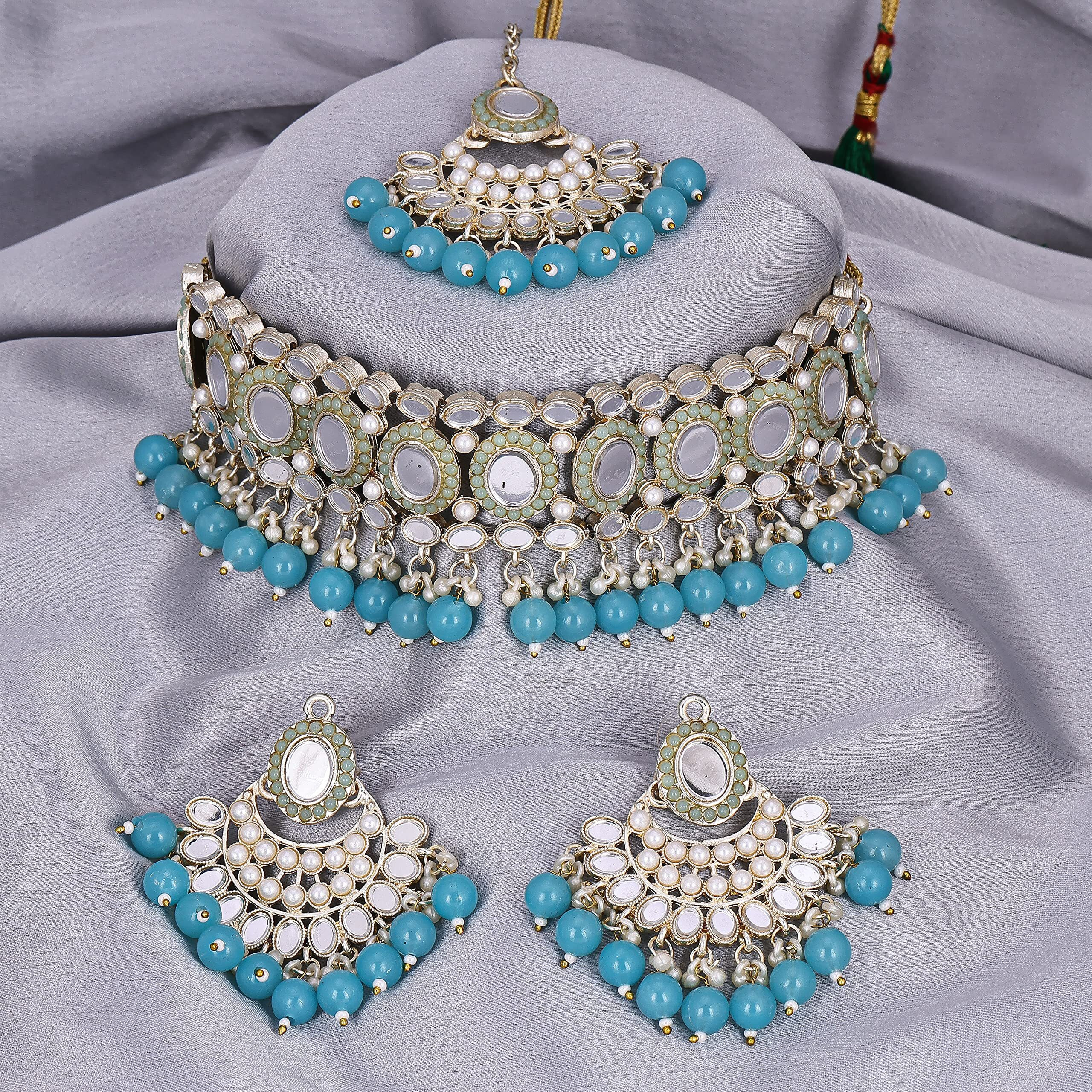 Sukkhi Classy Choker Necklace Earring Jewellery Set With Maangtikka Jewellery Set For Women