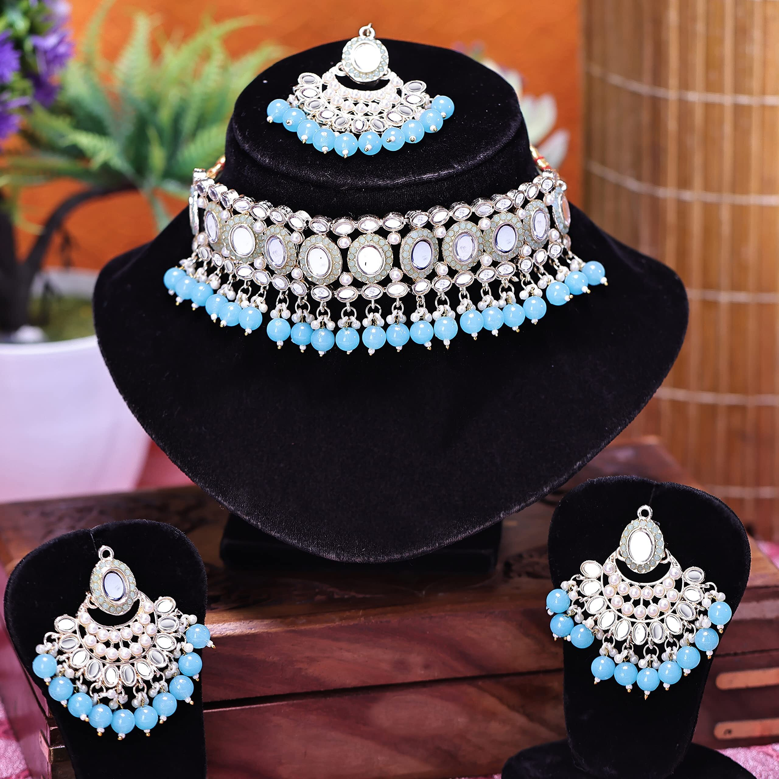 Sukkhi Classy Choker Necklace Earring Jewellery Set With Maangtikka Jewellery Set For Women