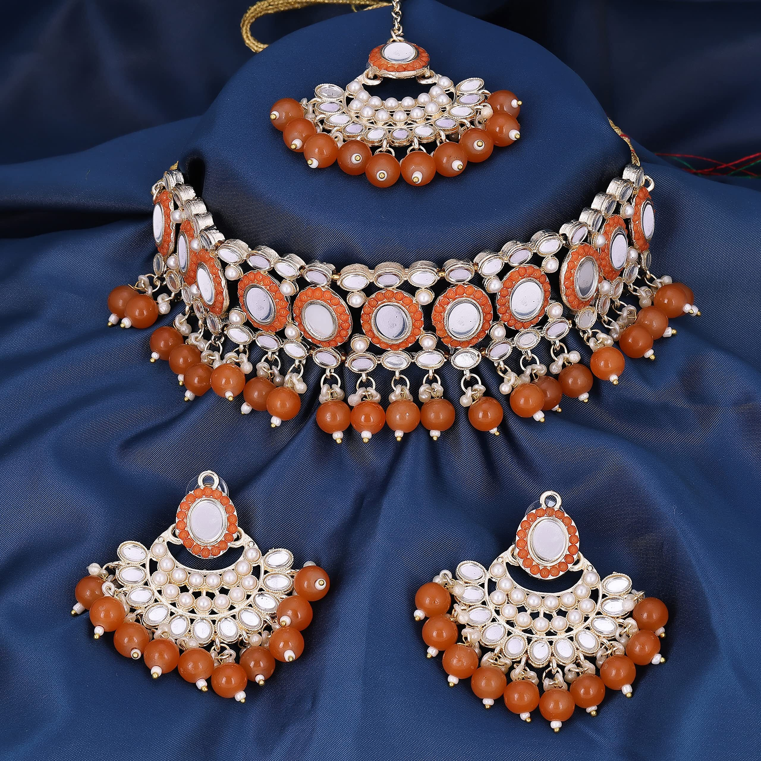 Sukkhi Classy Choker Necklace Earring Jewellery Set with Maangtikka Jewellery Set for Women