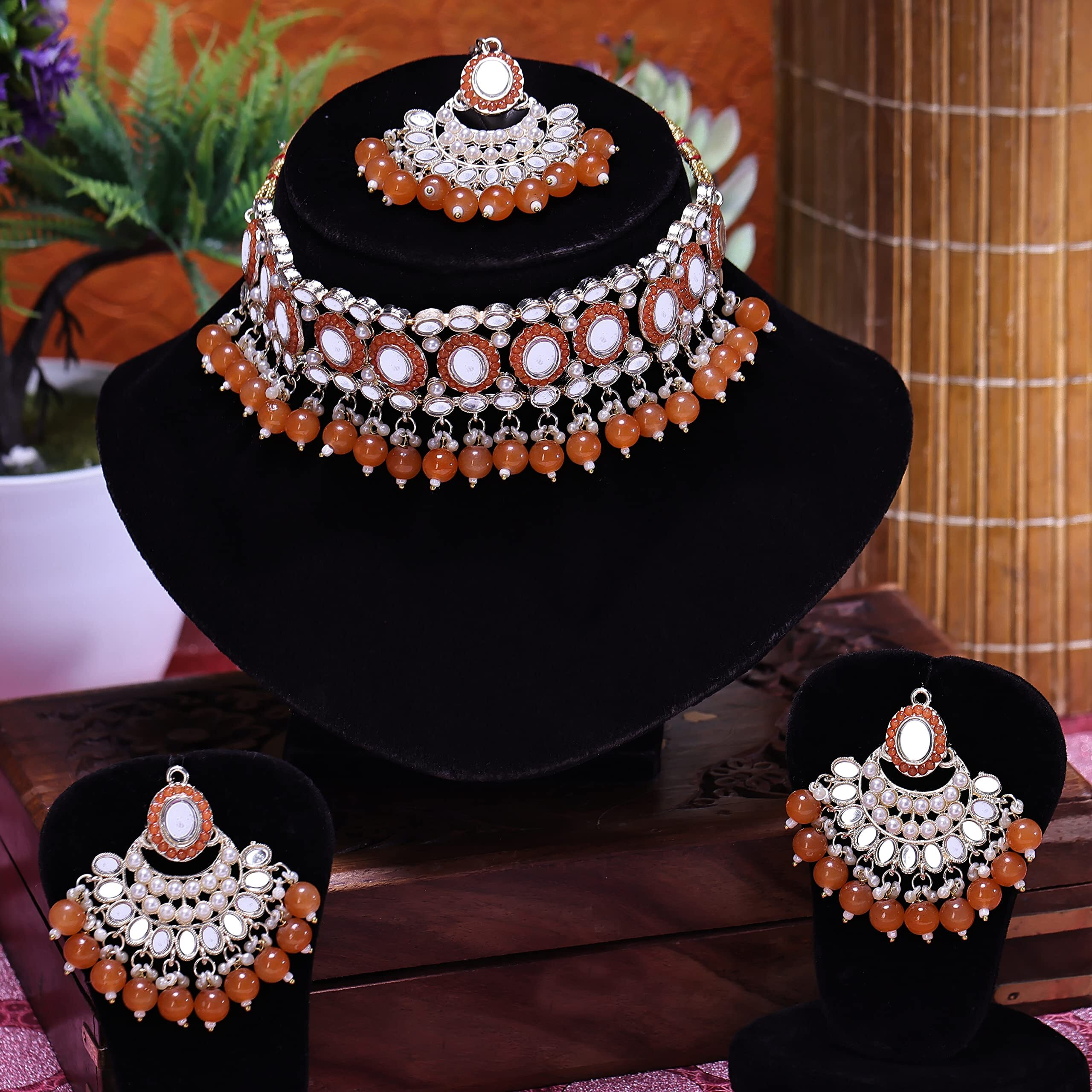 Sukkhi Classy Choker Necklace Earring Jewellery Set with Maangtikka Jewellery Set for Women