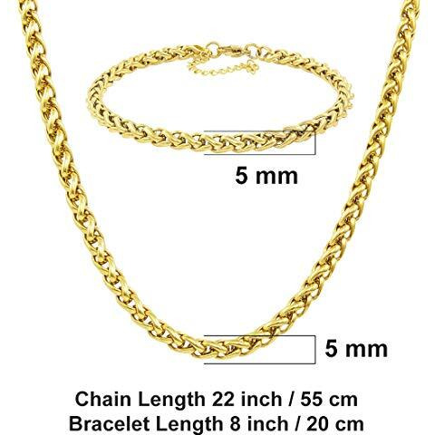 Nakabh Handmade Stainless Steel Chain Necklace Bracelet Combo for Men Boys (0303) Golden Linked