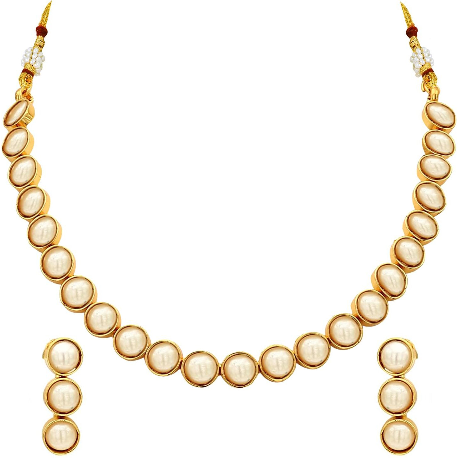 Peora Gold Plated White Choker Necklace with Drop Earrings Traditional Jewellery Set for Women Girls