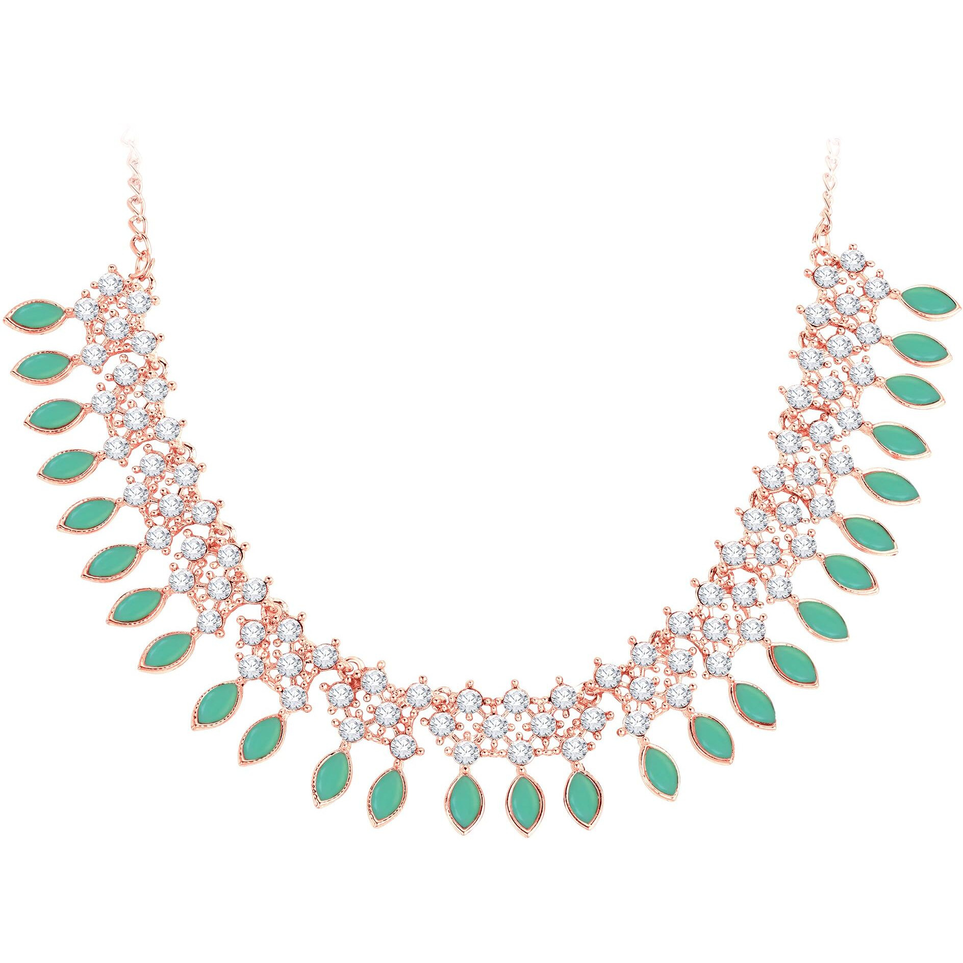 Atasi International Gold Plated Mint Green Color Crystal Necklace Jewellery Set with Earrings for Women Ideal for Party, Wedding, Festivals (GN5775)