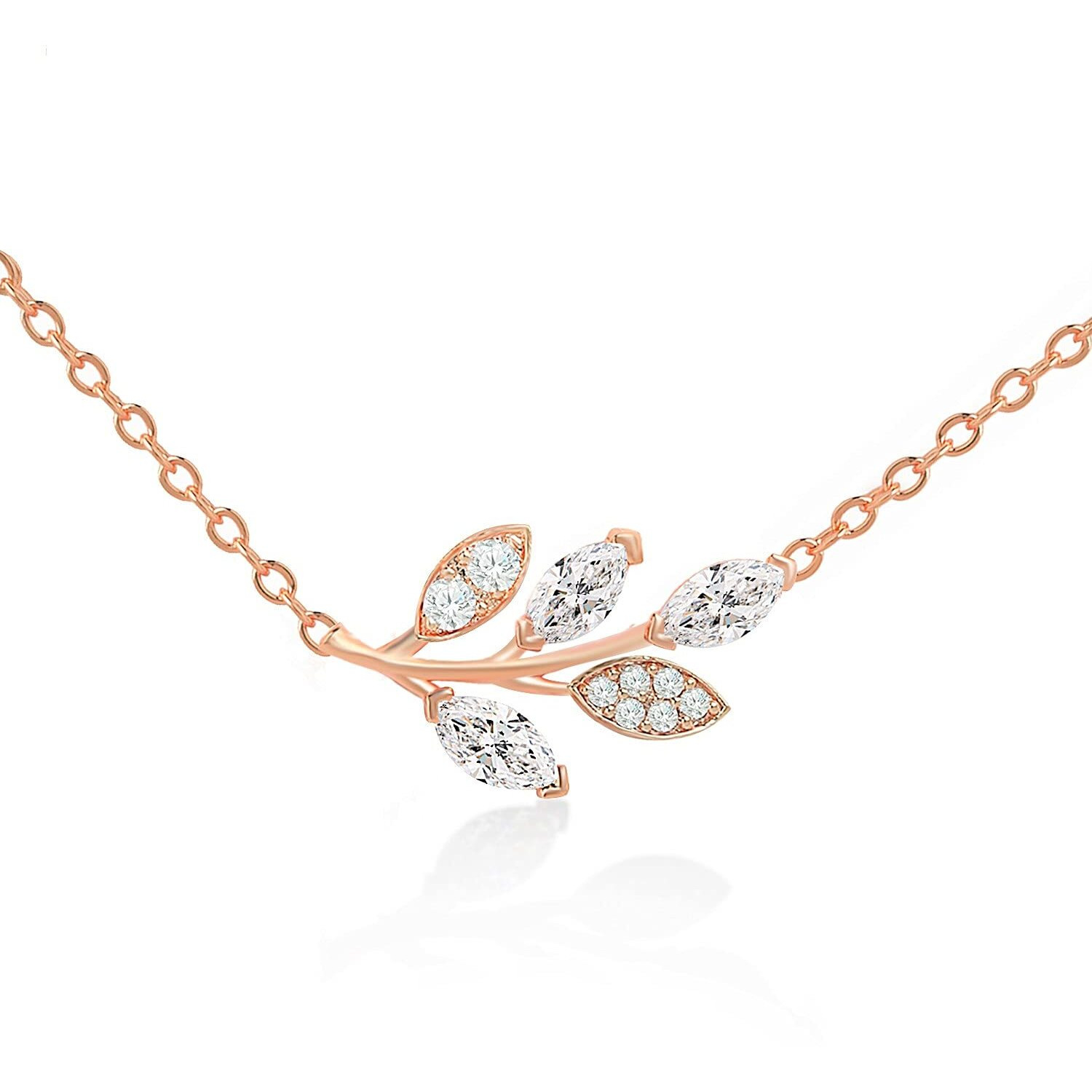 MINUTIAE Rose Gold Plated Vine Shape Pendant Necklace Chain Bracelet And Earring Jewellery Combo Set With Solitaire Crystal Diamond For Women and Girls (Rose Gold Bracelet, Pendant, Earring)