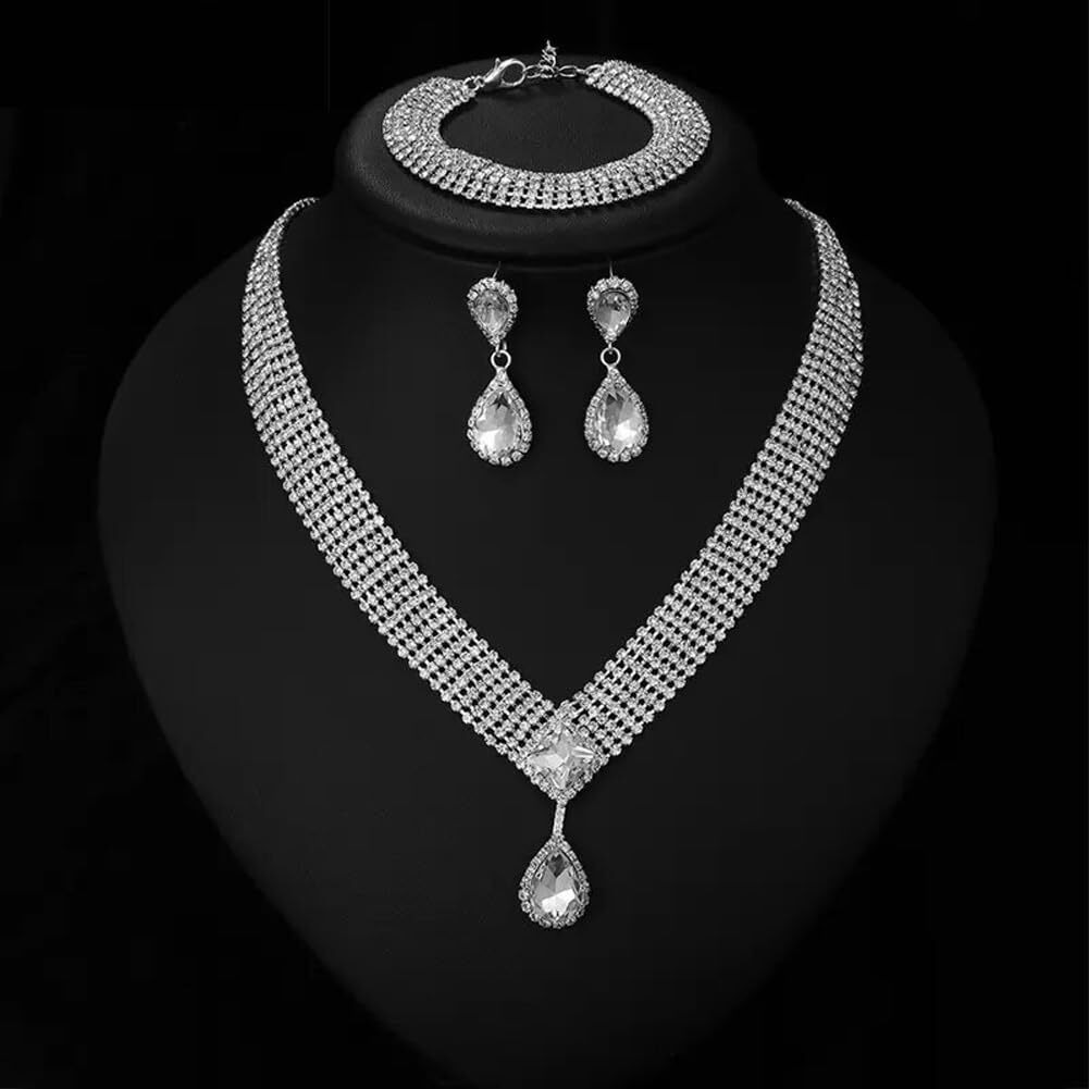 Shining Diva Fashion Latest Stylish Design Fancy Crystal Diamond Necklace Jewellery Set for Women (15797s)