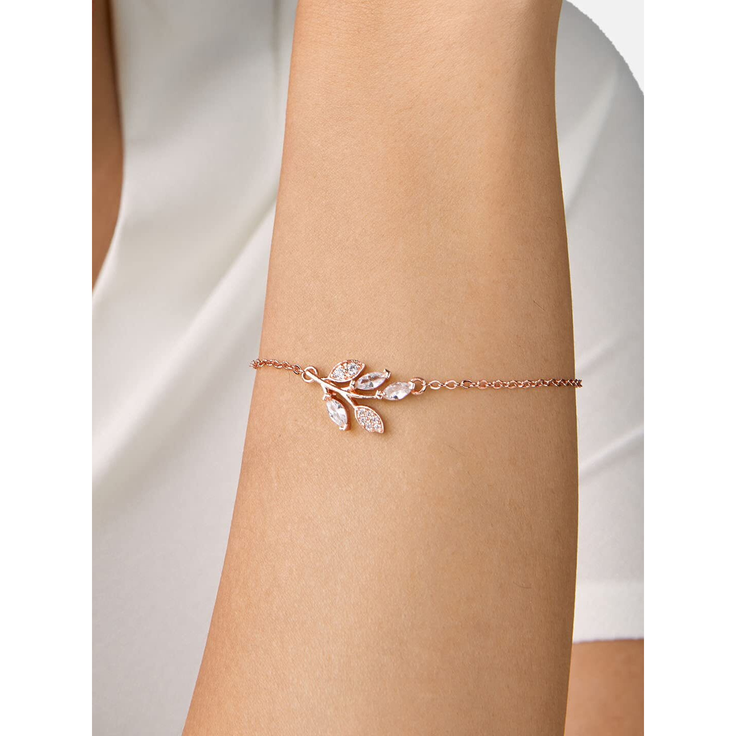 MINUTIAE Rose Gold Plated Vine Shape Bracelet With Solitaire Crystal Diamond Stylish Fashion Jewelry For Women and Girls