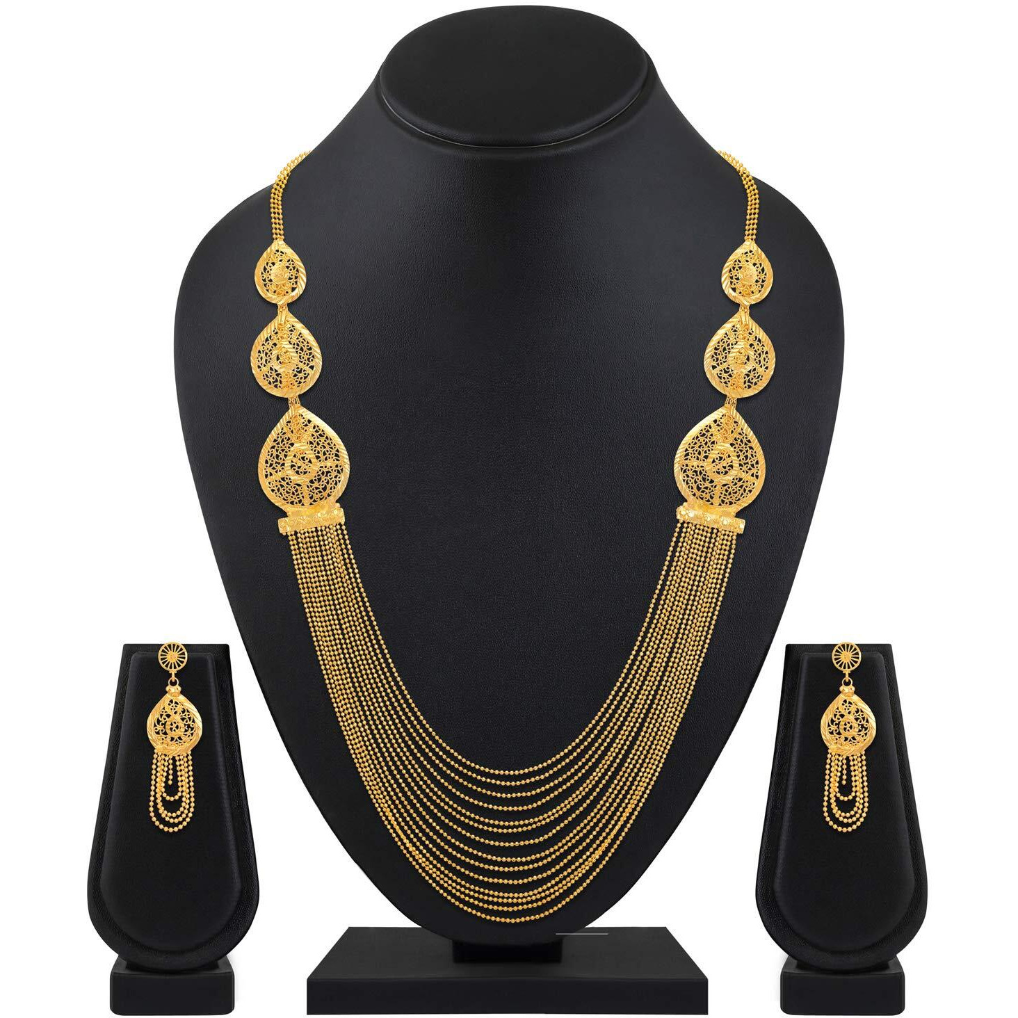 Shining Diva Fashion Latest Long Chain One Gram Gold Plated Traditional Necklace Jewellery Set for Women (Golden), 11749s