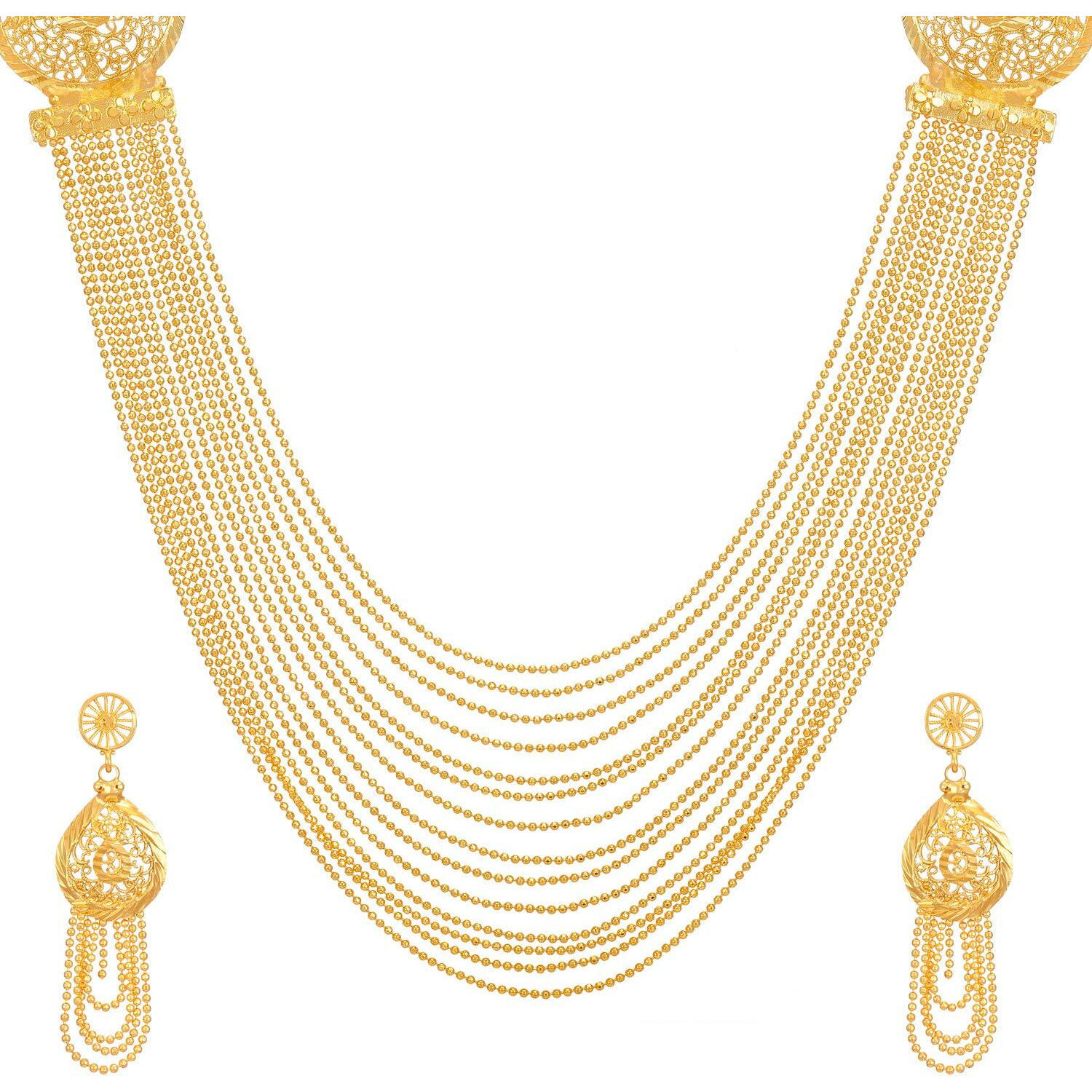 Shining Diva Fashion Latest Long Chain One Gram Gold Plated Traditional Necklace Jewellery Set for Women (Golden), 11749s