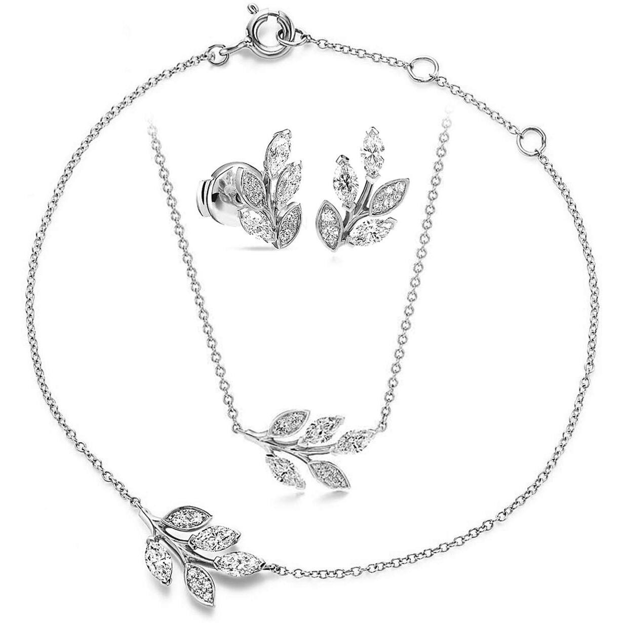 MINUTIAE Silver Plated Jewellery Set Combo Dainty Necklace Set With Chain Bracelet And Earring With Austrian Crystal Stylish Latest Fancy Fashion For Women and Girls(Pack of Three)