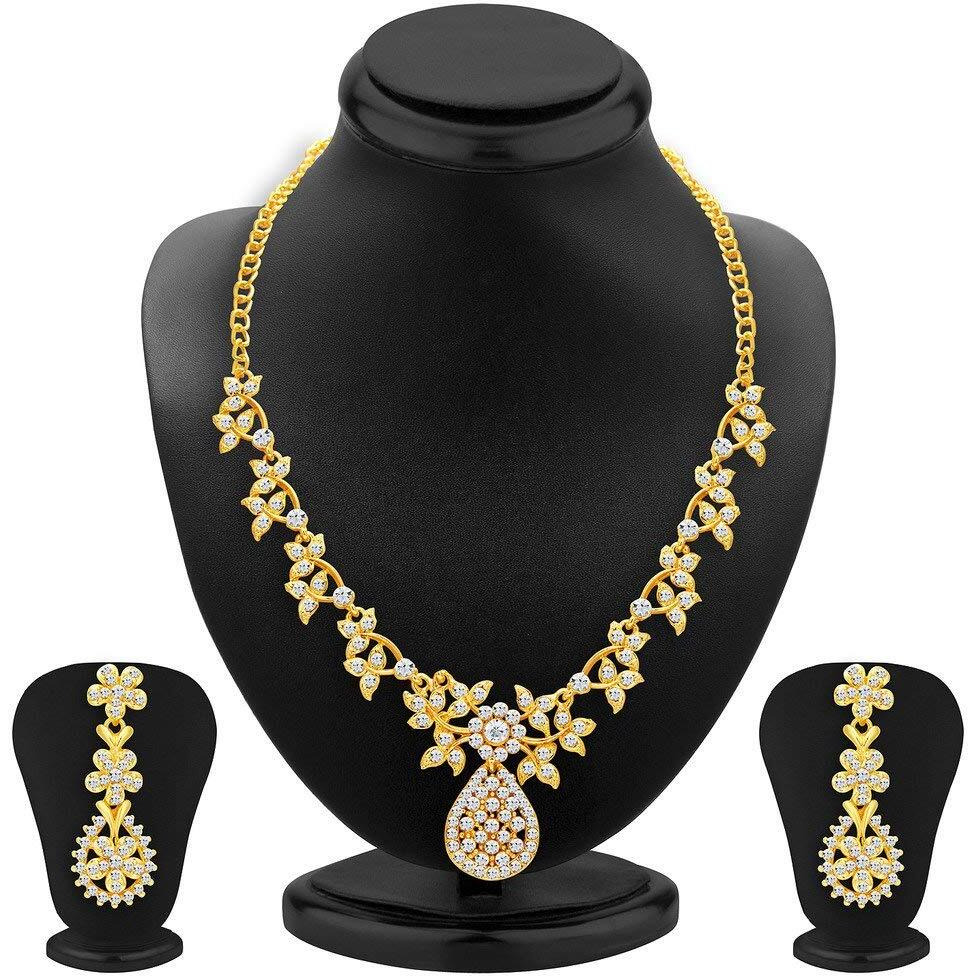 Sukkhi Dazzling Gold Plated Austrian Diamond Choker Necklace Set Combo For Women (413CB1900)