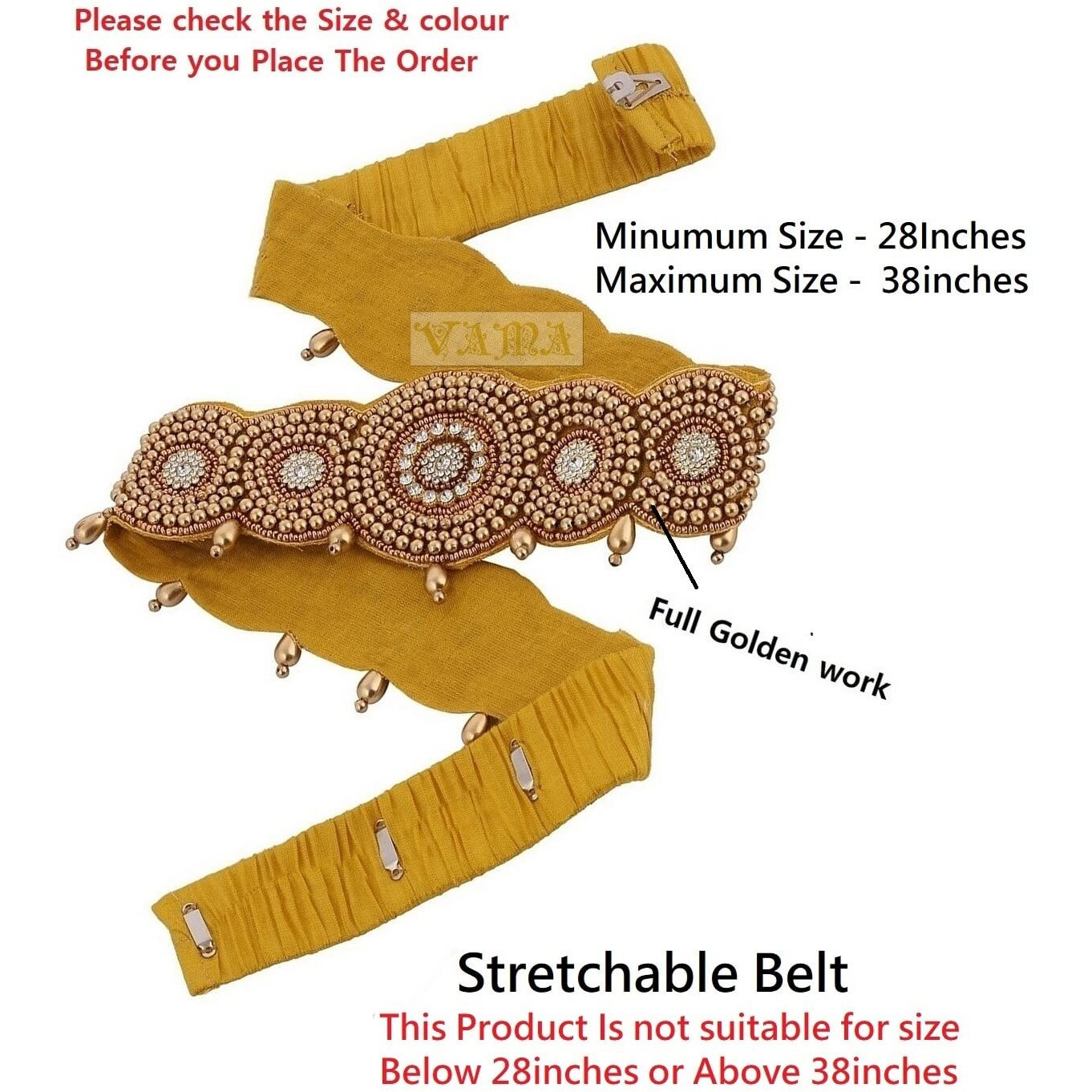 Vama Fashions Traditional Golden Maggam work stretchable Cloth Kamar Belt kamarband Waist Belly Chain for women