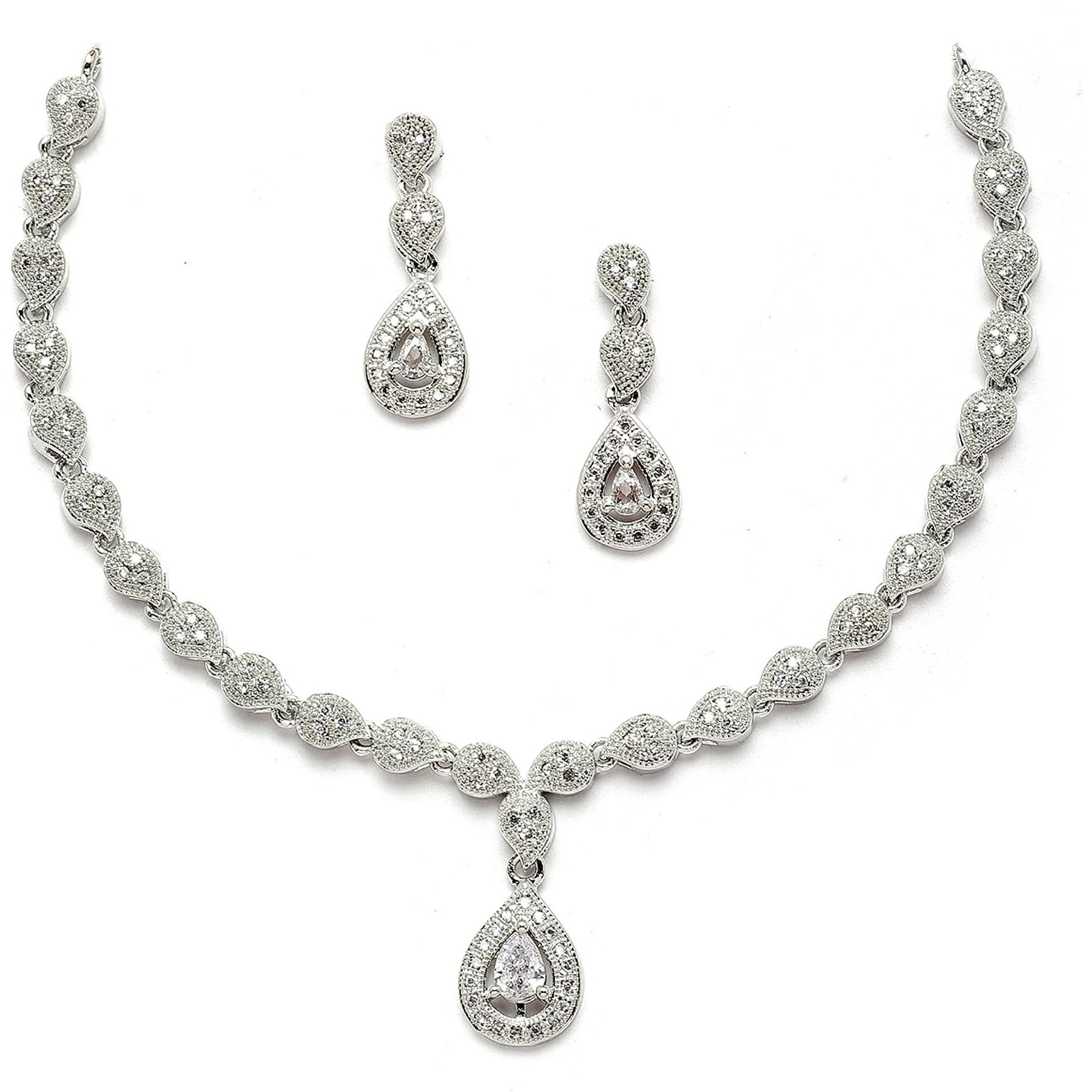 ZENEME Jewellery Set Fascinating Gold Tone Necklace Set & Earring Adorned With American Diamond Jewellery For Women and Girl (Rhodium)