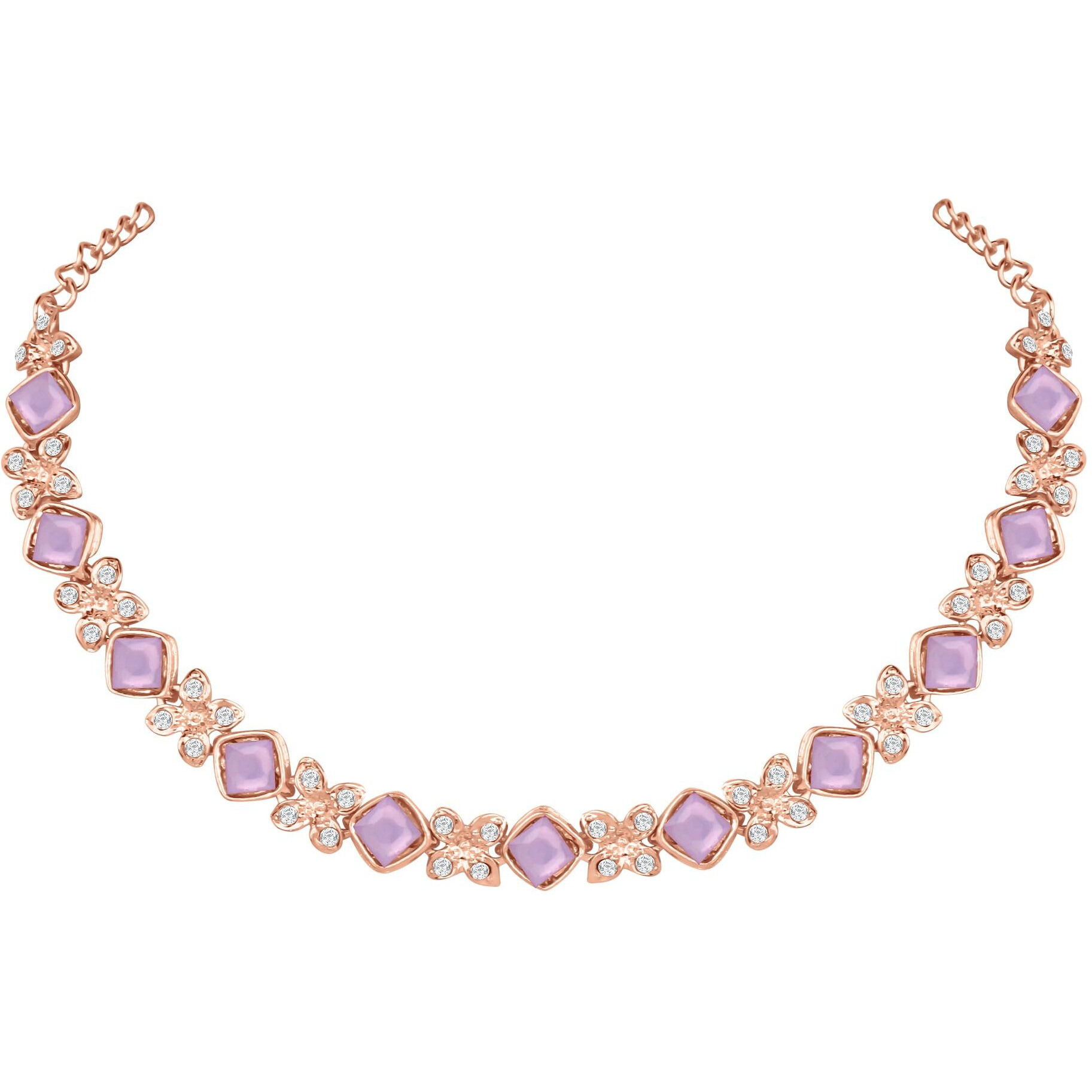 Atasi International Gold Plated Purple Crystals AD Diamond Style Delicate Necklace Jewellery Set for Women & GIrls (PU1744)