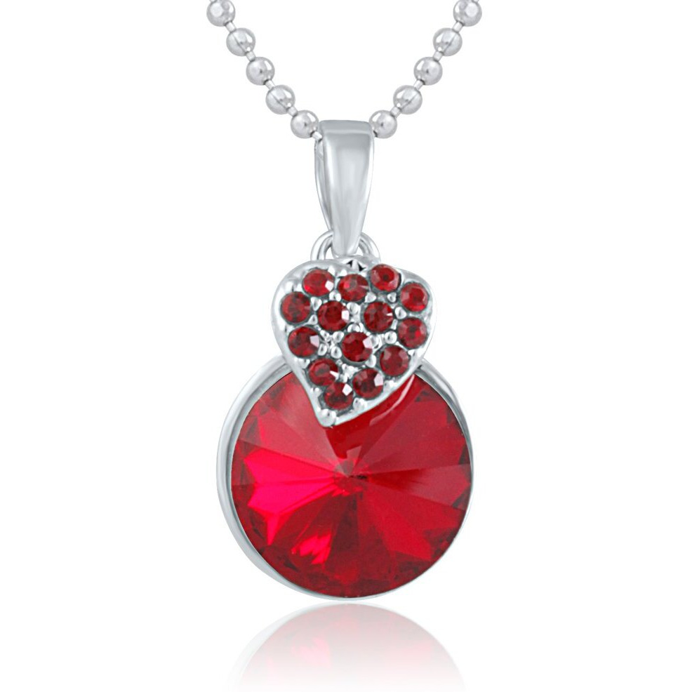 Mahi with Swarovski Crystals Red Heart Strawberry Rhodium Plated Pendant Set for Women NL1104089RRed