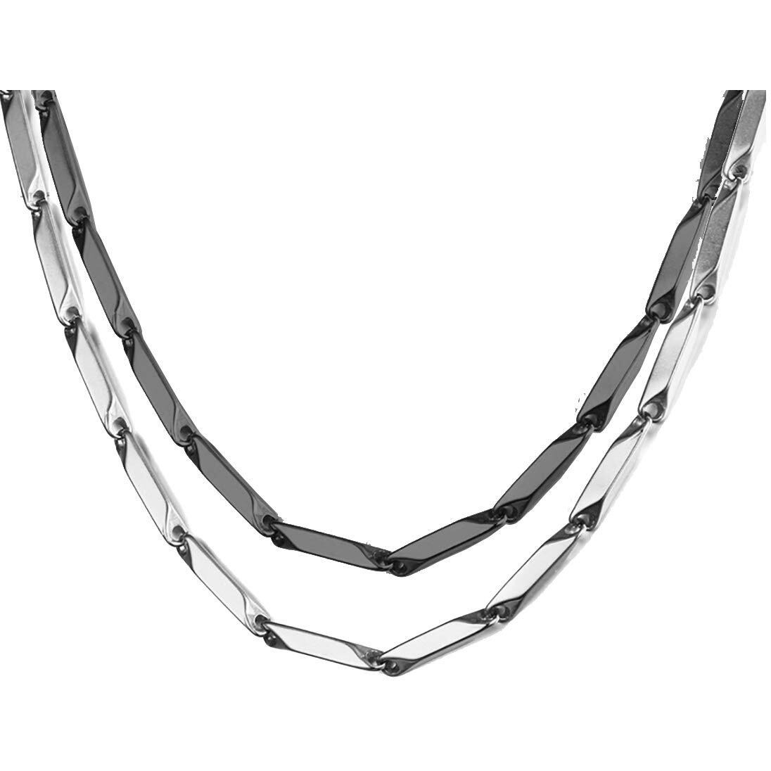 Nakabh Stainless Steel Stylish Rice Chain for Men and Boys (Combo Black + Silver)